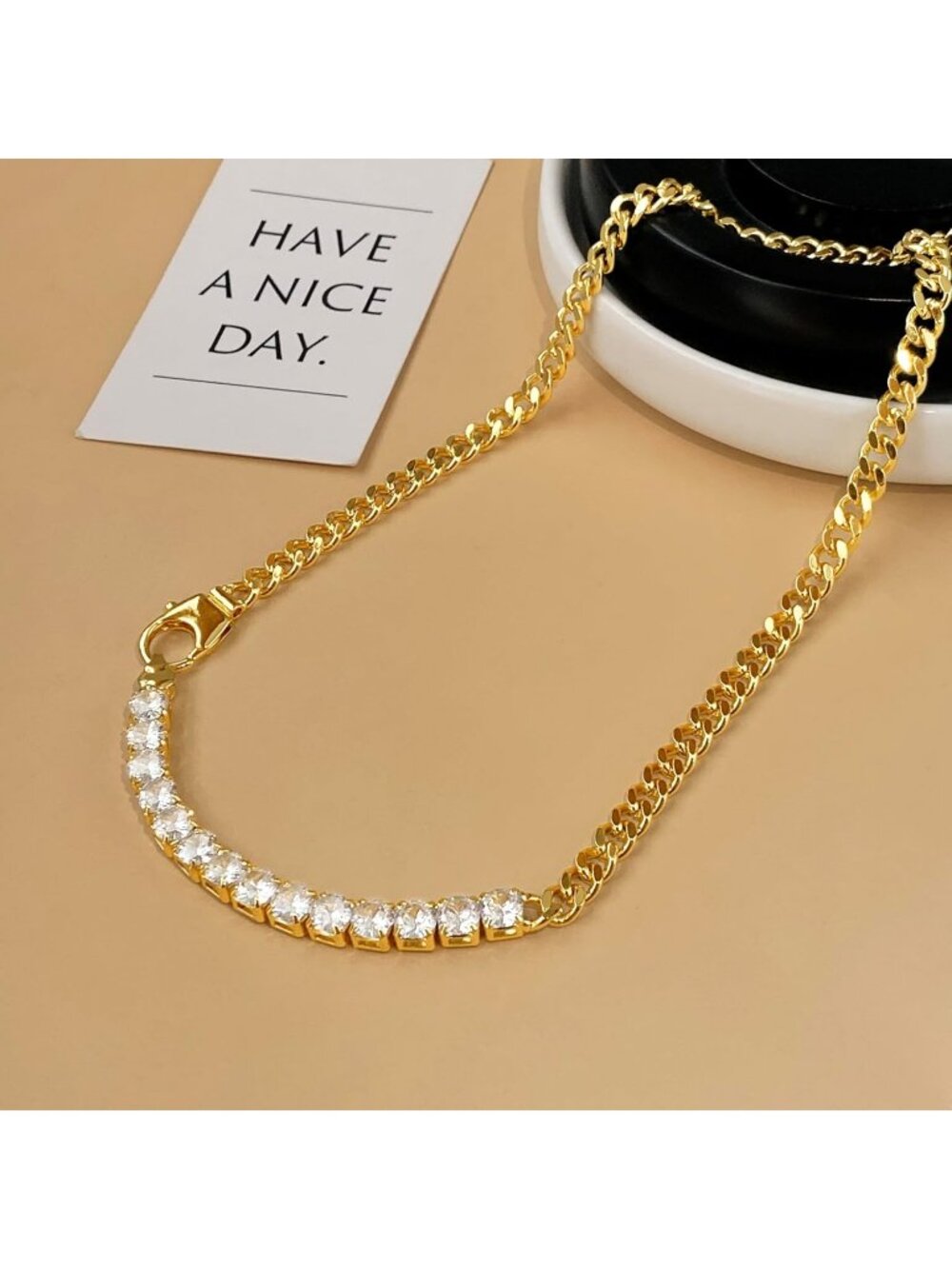 Women's Gold-Chunky Chain Tennis Necklace Cuban Choker Love Chain Jewelry - Picture 7 of 7